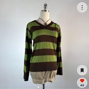 Hollister Brown and Green Striped Top